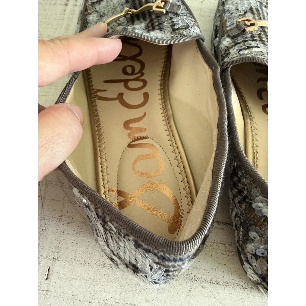 Sam Edelman Loraine Women's Loafers black gray plaid tweed multi sequin sz 9